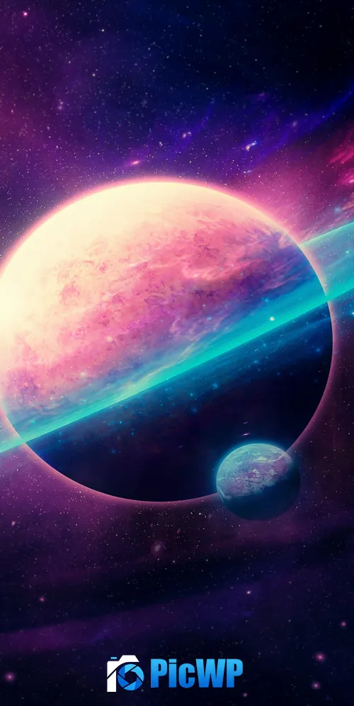 Ringed planet Cosmic 3K Mobile Wallpaper