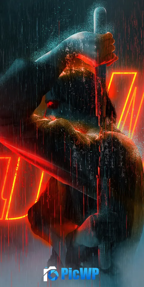 John Wick Neon art 3K Mobile Wallpaper