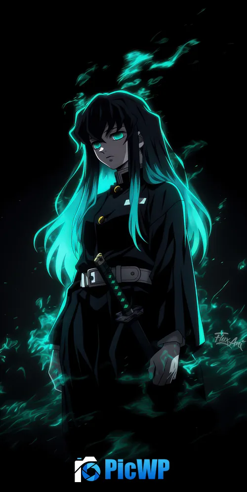 Muichiro Tokito Neon glow 3K Mobile Wallpaper