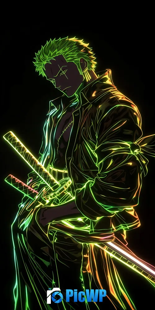 Roronoa Zoro Neon art 3K Mobile Wallpaper
