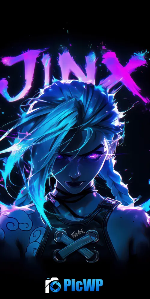 Arcane Jinx Neon art 3K Mobile Wallpaper
