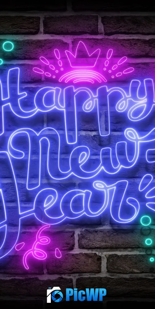 Happy New Year Neon sign 3K Mobile Wallpaper