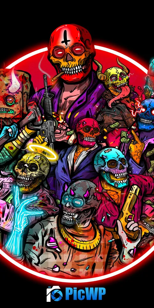 Skulls Psychedelic Art 3K Mobile Wallpaper
