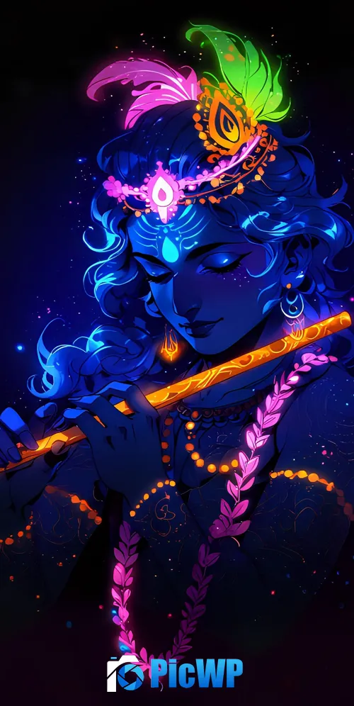 Lord Krishna Glowing 3K Mobile Wallpaper