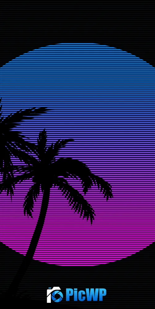 Palm trees RetroWave art 3K Mobile Wallpaper