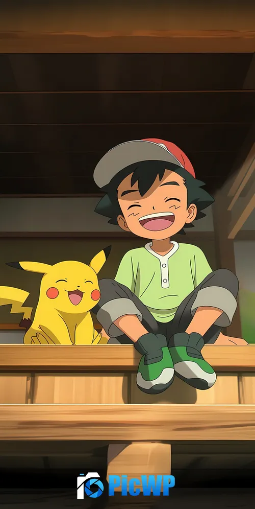 Ash & Pikachu Laughing 3K Mobile Wallpaper