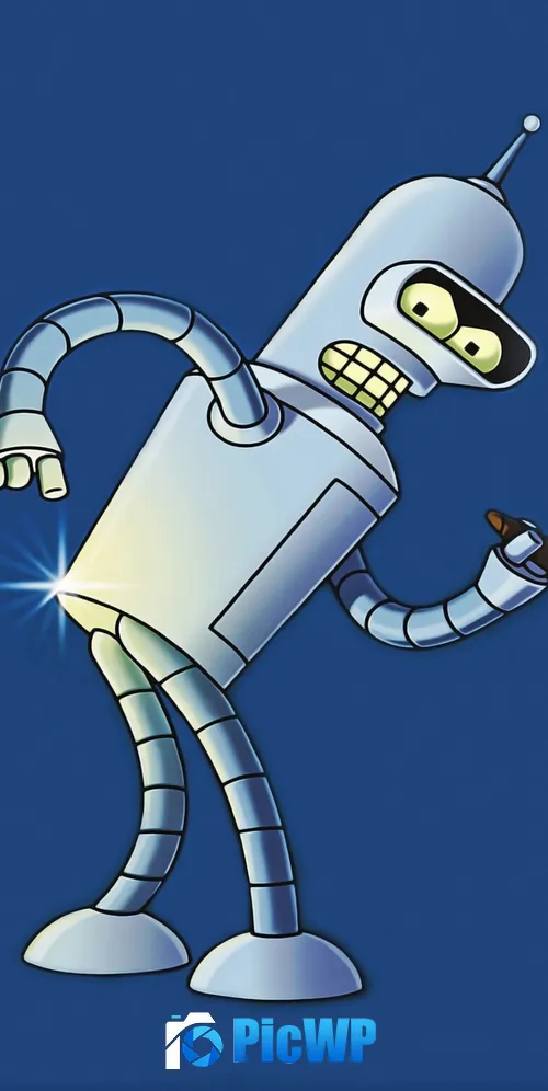 Bender (Futurama) Blue background 3K Mobile Wallpaper