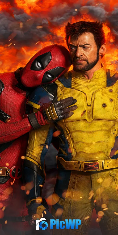 Deadpool & Wolverine Fire 3K Mobile Wallpaper