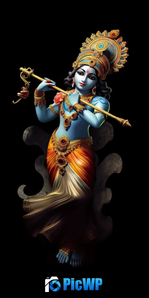 Hindu God Sri Krishna Black background 3K Mobile Wallpaper