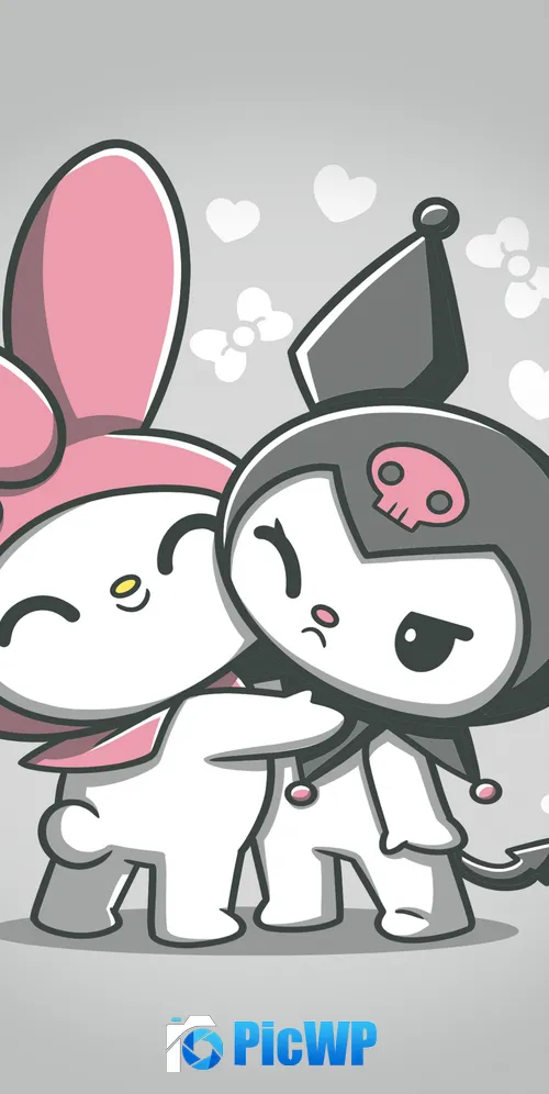 My Melody and Kuromi Hug 3K Mobile Wallpaper