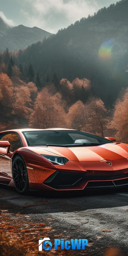 Lamborghini Aventador Autumn background 3K Mobile Wallpaper