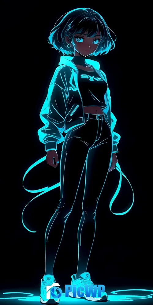 Neon Anime girl 3K Mobile Wallpaper