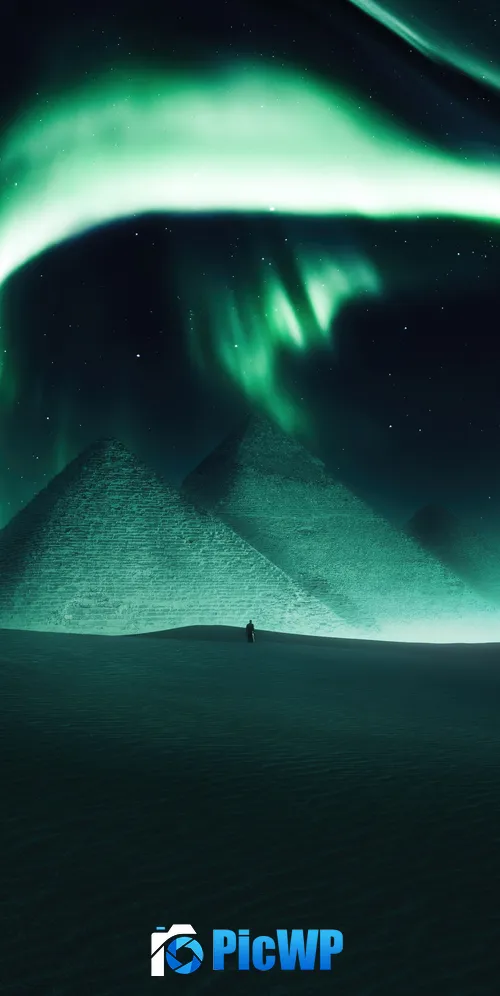 Egyptian Pyramids Aurora sky 3K Mobile Wallpaper
