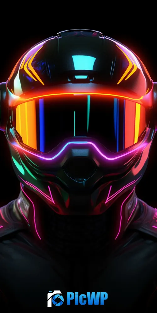 Neon Biker Helmet 3K Mobile Wallpaper