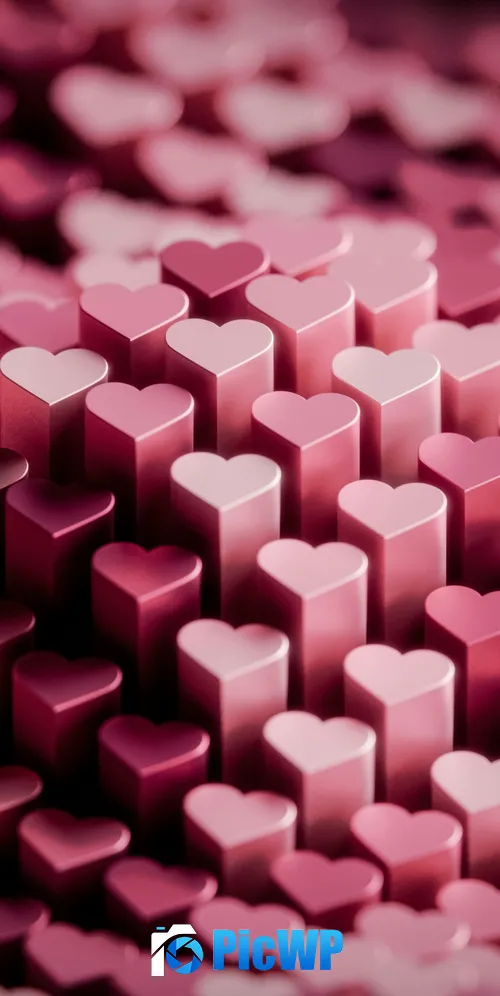 Pink hearts 3D background 3K Mobile Wallpaper