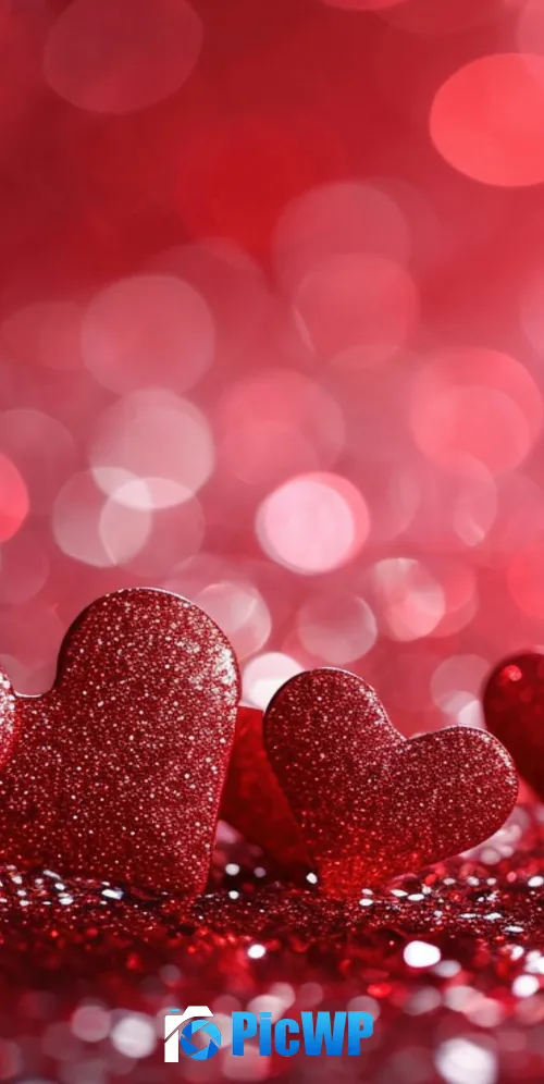 Red hearts Glitter background 3K Mobile Wallpaper