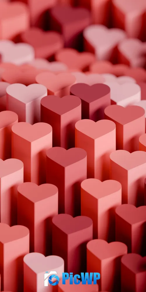 Red hearts 3D background 3K Mobile Wallpaper