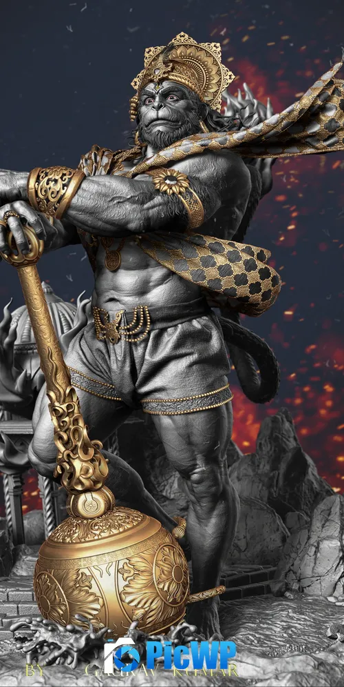Lord Hanuman Digital Art 3K Mobile Wallpaper