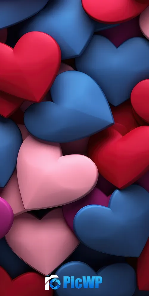 Valentine Colorful hearts 3K Mobile Wallpaper