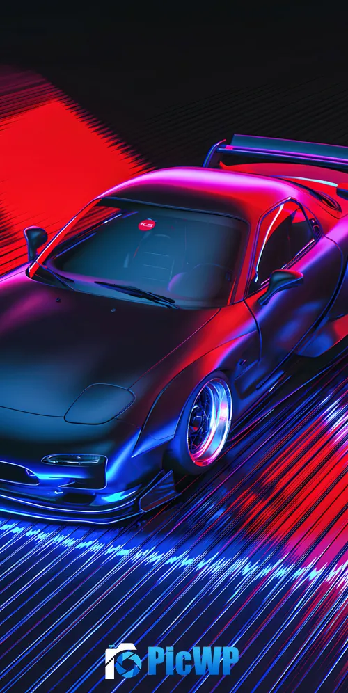 Mazda RX-7 Neon background 3K Mobile Wallpaper
