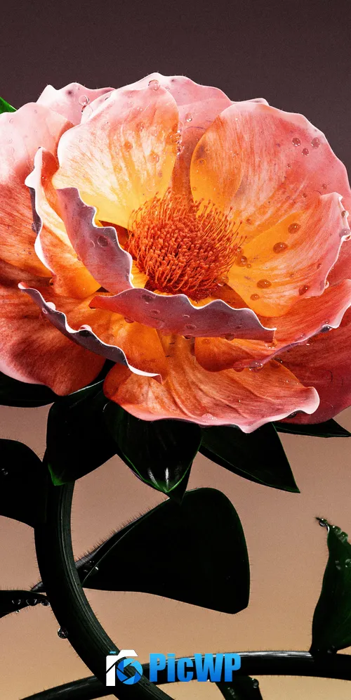 Digital flower Dew Drops 3K Mobile Wallpaper