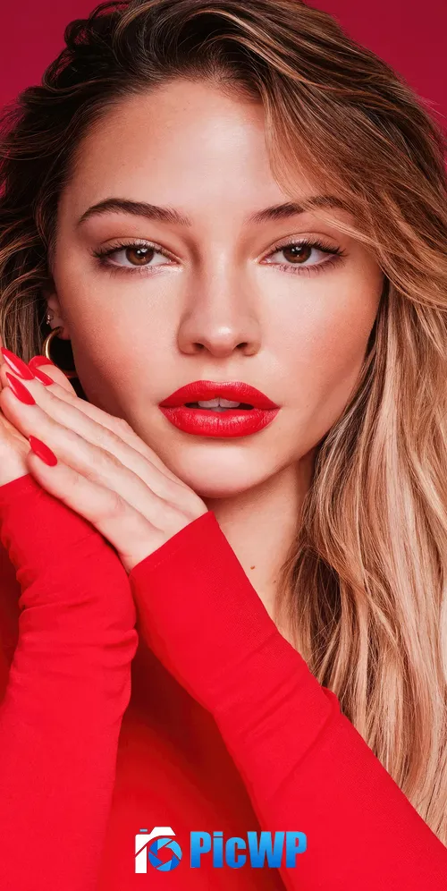 Madelyn Cline Red background 3K Mobile Wallpaper