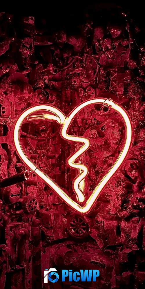 Broken heart Neon sign 3K Mobile Wallpaper