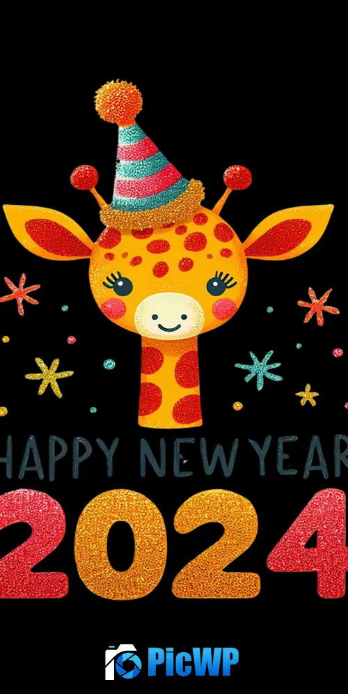 Happy New Year 2024 Giraffe 3K Mobile Wallpaper