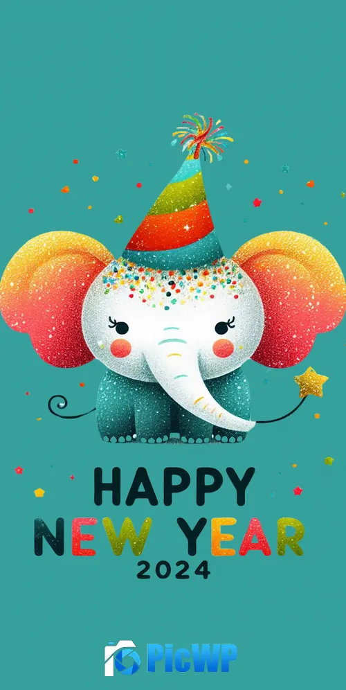 Happy New Year Elephant cub 3K Mobile Wallpaper