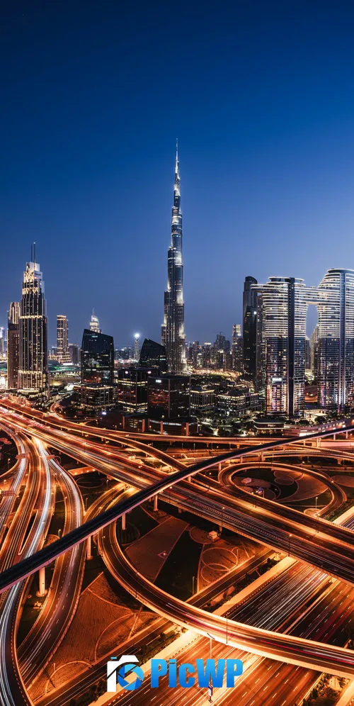 Downtown Dubai Night lights 3K Mobile Wallpaper