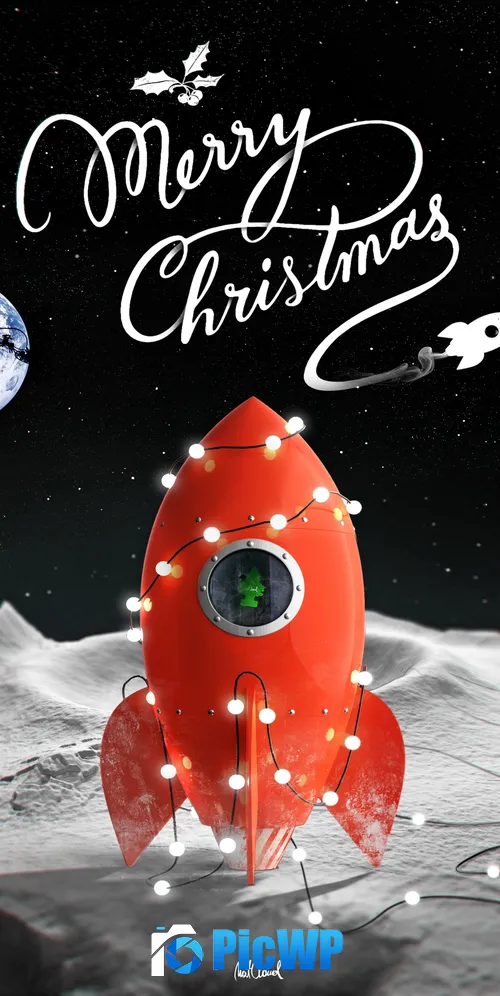 Merry Christmas Rocket 3K Mobile Wallpaper