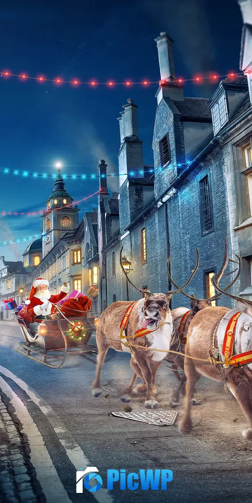 Santa Claus chariot Surreal 3K Mobile Wallpaper
