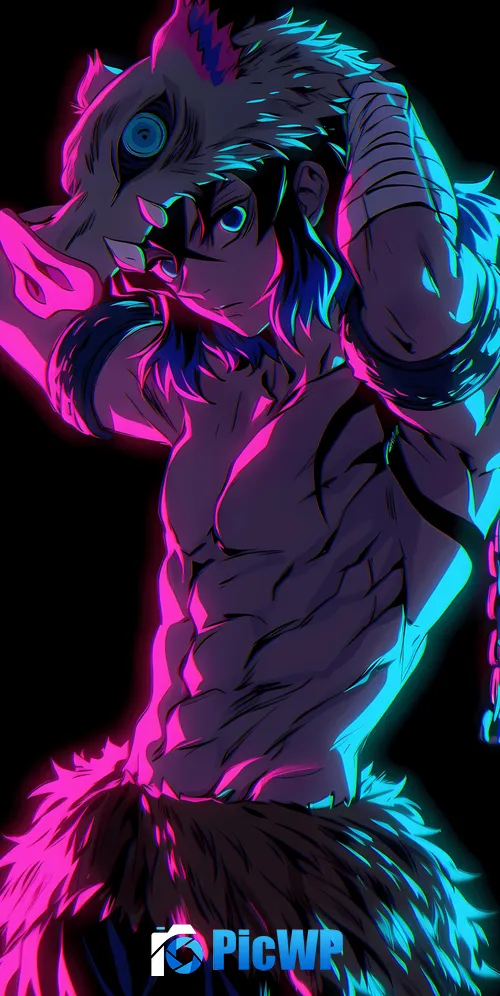 Inosuke Hashibira Neon glow 3K Mobile Wallpaper