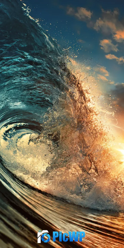 Ocean Waves Sunset 3K Mobile Wallpaper