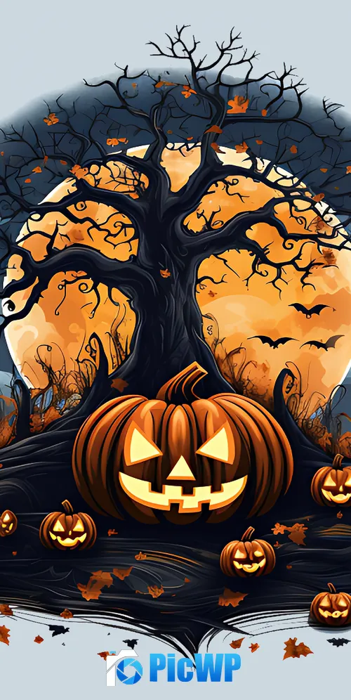 Halloween pumpkins AI art 3K Mobile Wallpaper