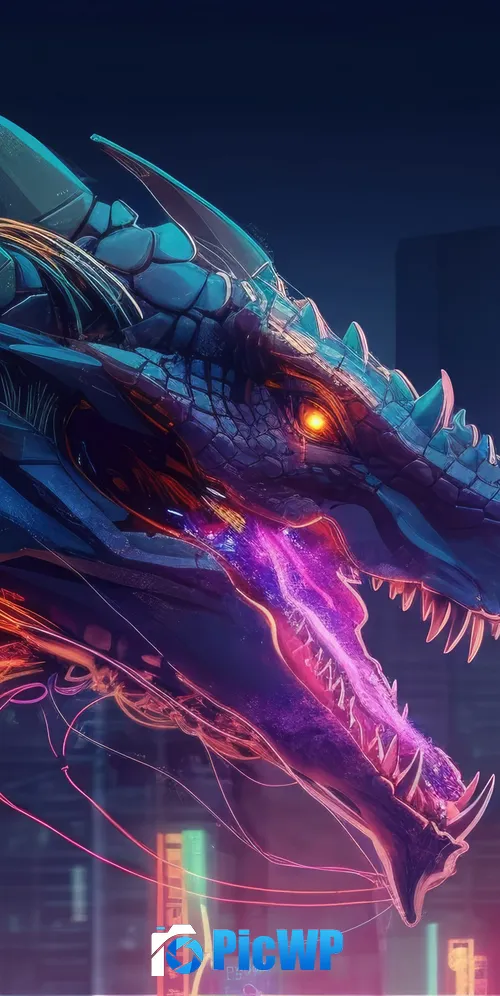 Neon Dragon Midjourney AI art 3K Mobile Wallpaper