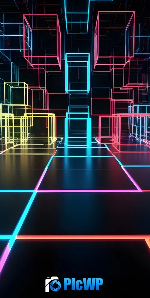 Neon Cubes on Neon Floor 3K Mobile Wallpaper