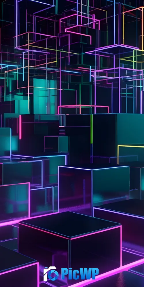 Neon Cubes Stack 3K Mobile Wallpaper