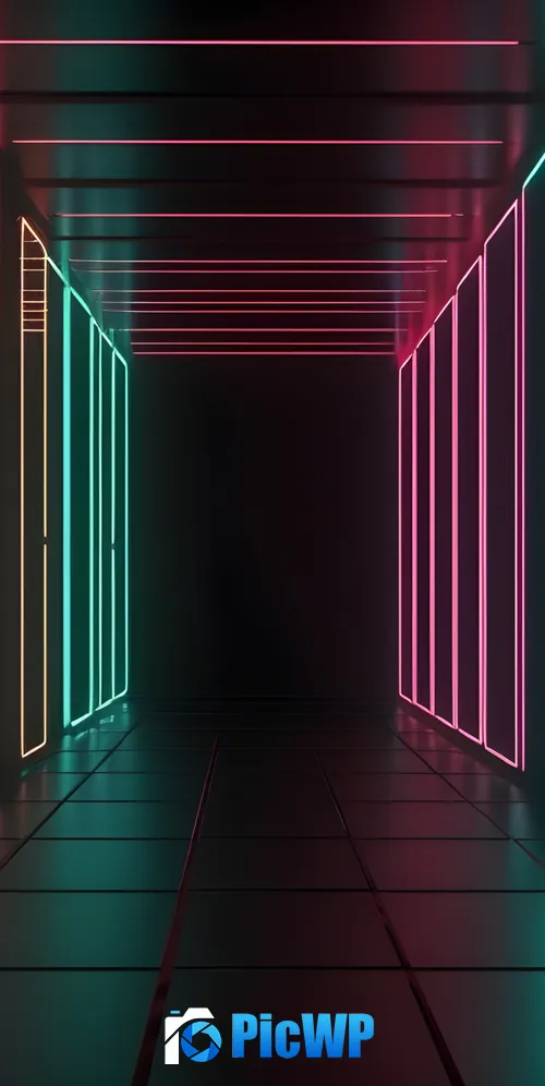 Neon Lights Corridor 3K Mobile Wallpaper