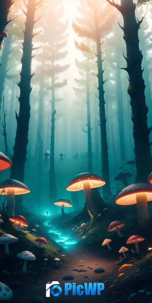 Mushroom forest Mystic 3K Mobile Wallpaper