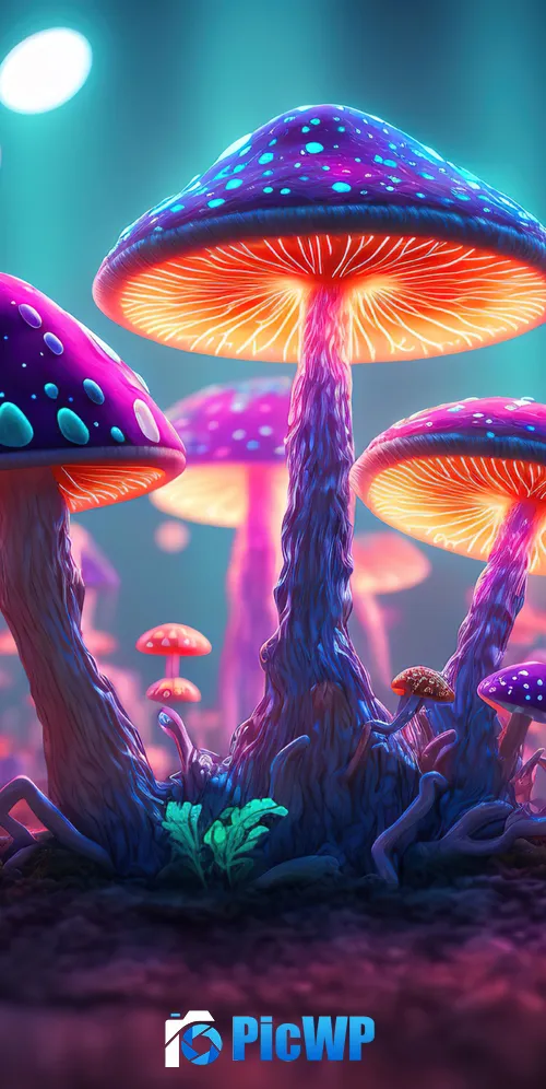 Mushrooms Colorful 3K Mobile Wallpaper