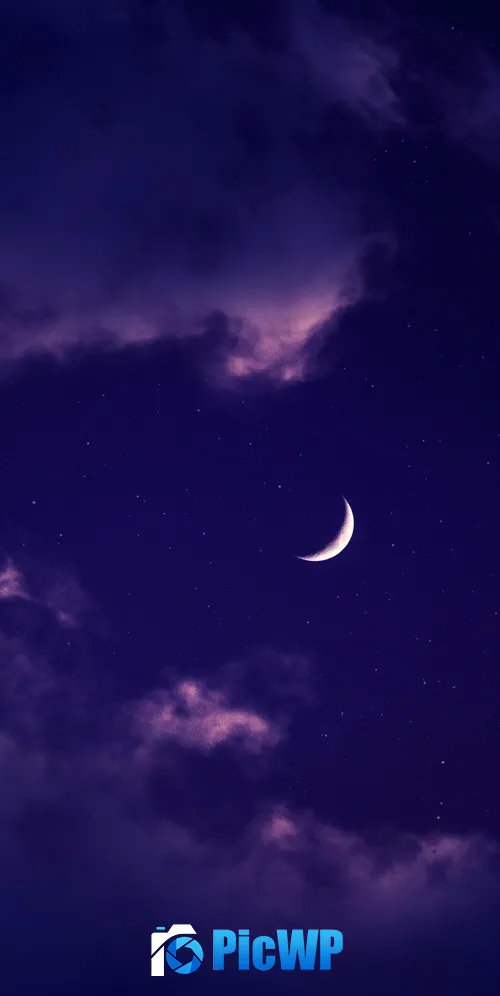 Crescent Moon Purple sky 3K Mobile Wallpaper