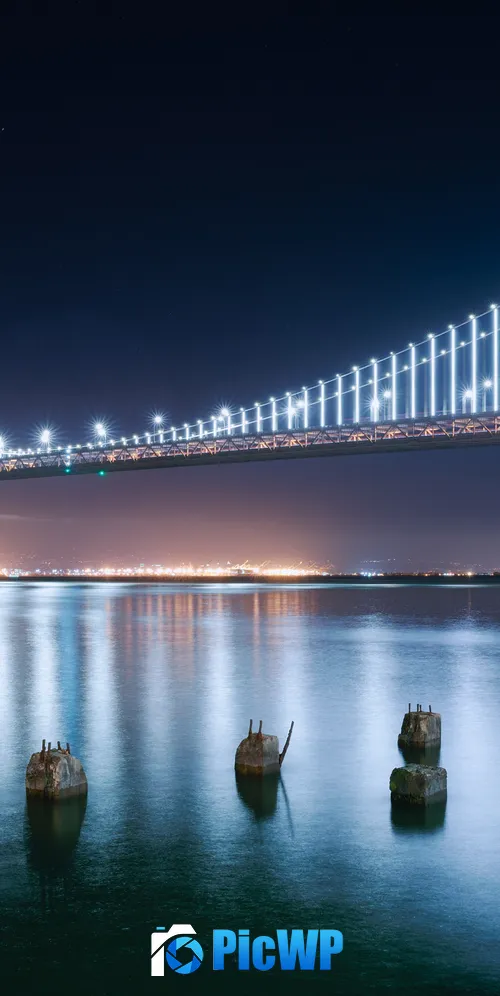 San Francisco-Oakland Bay Bridge Night lights 3K Mobile Wallpaper
