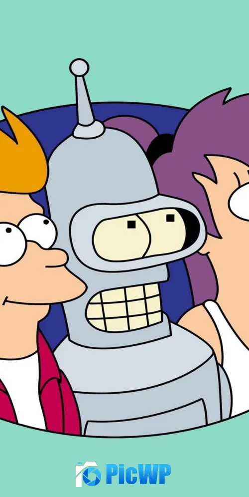Phillip, Bender and Leela in Futurama 3K Mobile Wallpaper