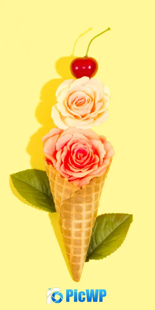 Rose flowers Ice cream cone 3K Mobile Wallpaper