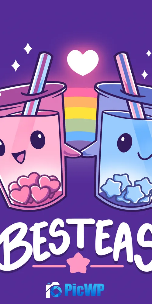 Kawaii bubble tea Love hearts 3K Mobile Wallpaper