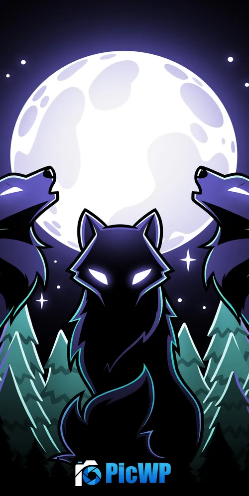 Wolves Full moon 3K Mobile Wallpaper
