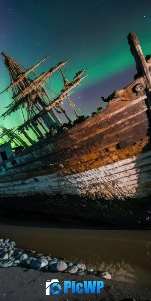 Abandoned Ghost ship 3K Mobile Wallpaper