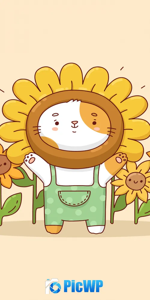 Kawaii sunflowers Cute costume 3K Mobile Wallpaper