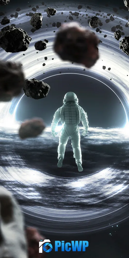 Astronaut Gargantua black hole 3K Mobile Wallpaper